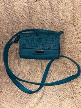 Guess Teal Laser-Cut Crossbody Bag - Small Teal Blue Shoulder Bag